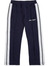 Palm Angels Logo Print Side-stripe Track Pants In Blu