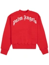 PALM ANGELS RED COTTON SWEATSHIRT WITH LOGO PRINT,PBBA002F21FLE0012501