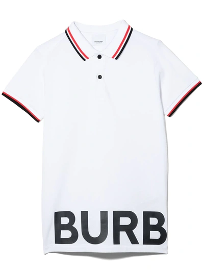 Burberry Teen Logo-print Short-sleeves Polo Shirt In White