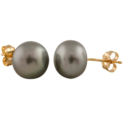 Bella Pearl Grey Freshwater Pearl Stud Earrings Bw-9g In Grey,yellow