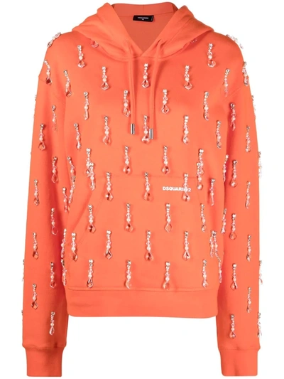 Dsquared2 Bead-embellished Hoodie In Orange