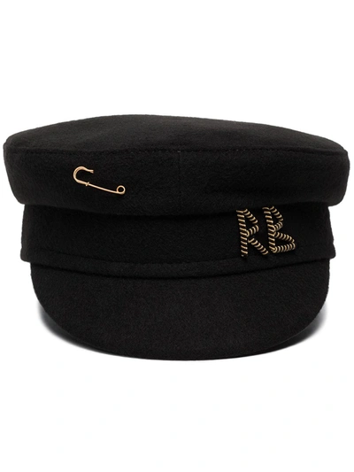 Ruslan Baginskiy Baker Boy Safety Pin Wool Cap In Black