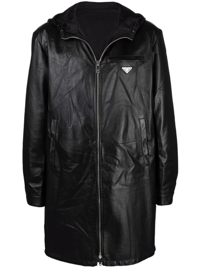 Prada Zip-fastening Leather Coat In Black