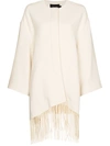 Low Classic Fringed-hem Textured Cape In Neutrals