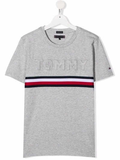 Tommy Hilfiger Junior Teen Logo-print Organic Cotton T-shirt In 灰色