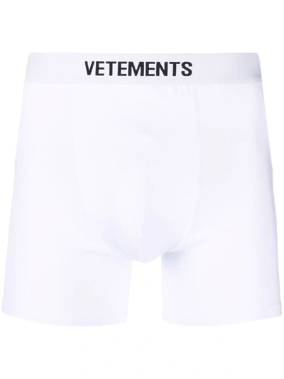 Vetements Logo Waistband Cotton Boxer Shorts In White