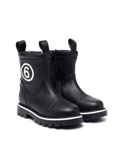 Mm6 Maison Margiela Teen Logo-print Chunky Leather Boots In Black