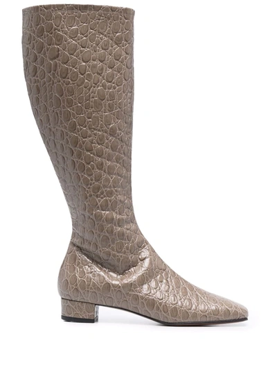 By Far Edie Crocodile-embossed Boots In Grey