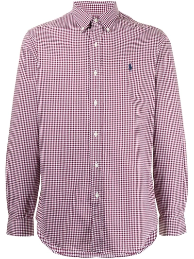 Polo Ralph Lauren Polo Pony Cotton Poplin Check-pattern Shirt In 4338e Wine/ White