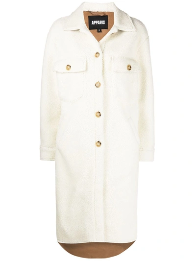 Apparis Wes Single-breasted Faux-shearling Coat In Weiss