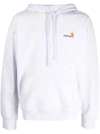 Carhartt Embroidered Logo Drawstring Hoodie In Ash Heather