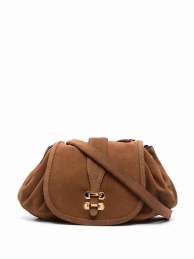 Alberta Ferretti Drawstring Suede Crossbody Satchel In Braun