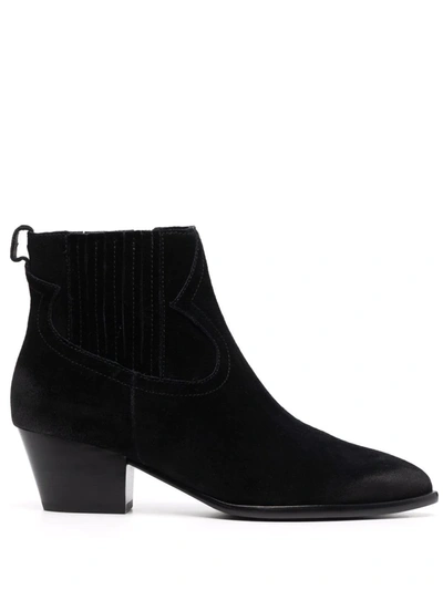 Ash Harper Pointed-toe Stacked-heel Ankle Boots In Black