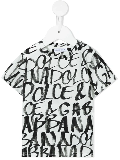 Dolce & Gabbana Babies' All-over Logo Print T-shirt In Black