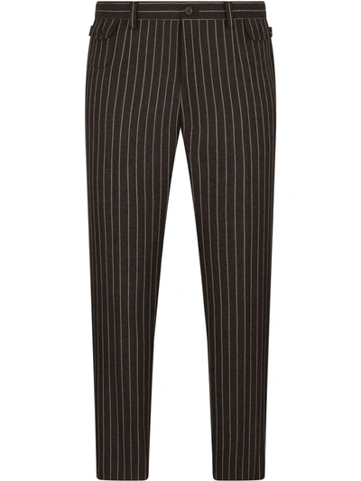 Dolce & Gabbana Pinstripe Drawstring Trousers In Black