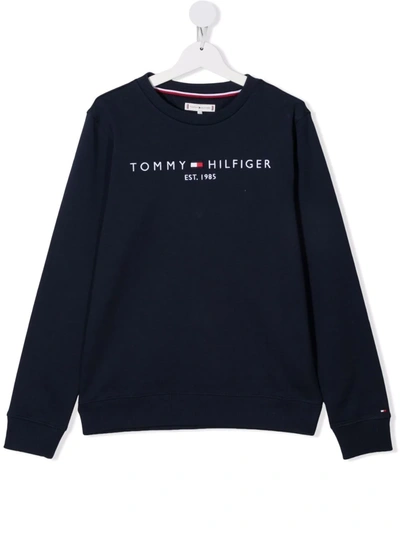 Tommy Hilfiger Junior Teen Logo-print Organic Cotton Sweatshirt In 蓝色