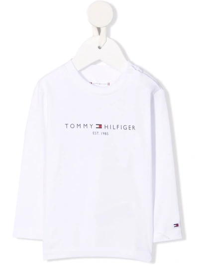 Tommy Hilfiger Junior Babies' Logo-print Stretch-organic Cotton T-shirt In White