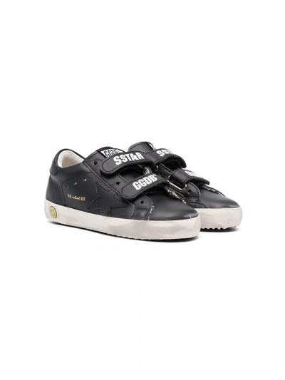 Golden Goose Kids' Distressed Touch-strap Sneakers In Black