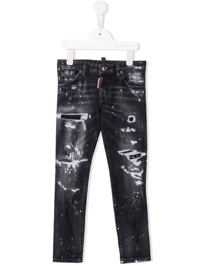 Dsquared2 Kids' Paint-splatter Distressed-effect Jeans In Black