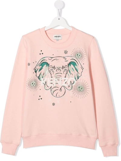 Kenzo Kids' Elephant Print Sweatshirt In Pink