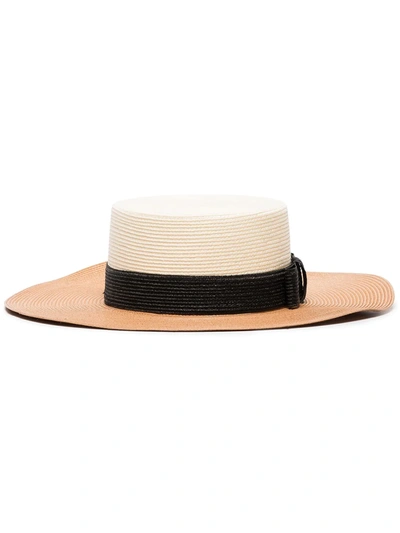 Gucci White Colour Block Boater Hat In New