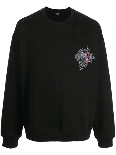 Five Cm Rose-embroidered Cotton Sweatshirt In Schwarz