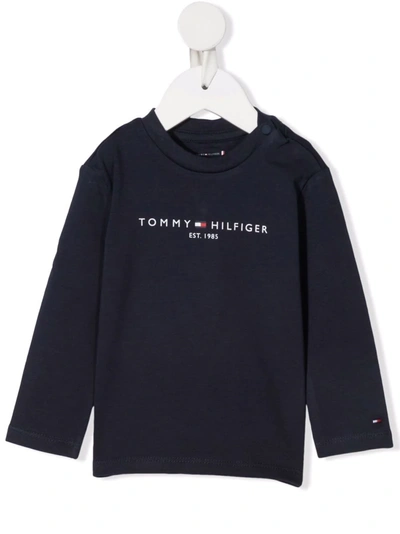 Tommy Hilfiger Junior Babies' Logo-print Stretch-organic Cotton T-shirt In 蓝色