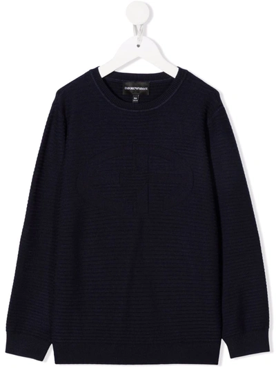 Emporio Armani Kids' Crew Neck Jumper In Blue