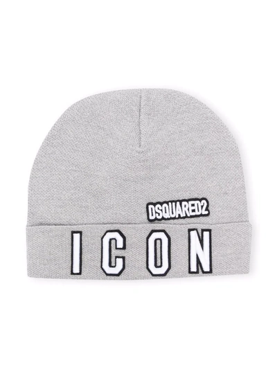 Dsquared2 Kids' Icon-patch Beanie In Grey
