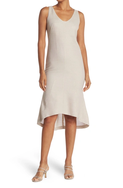 Akris V-neck Asymmetrical Hem Sleeveless Dress In Canvas