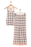Honeydew Lace Trim Racerback Tank & Pants 2-piece Pajama Set In Sweet Cream Plaid