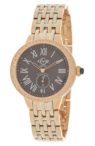 Gevril Gv2  Astor Swiss Diamond Watch, 40mm In Two Tone Ss- Rose Gold