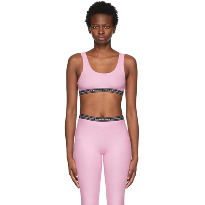 Balmain Logo Rib Microfiber Bra Top In Light Pink