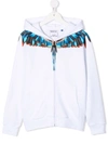 MARCELO BURLON COUNTY OF MILAN KIDS WHITE AND BLUE GRIZZLY WINGS ZIPPED HOODIE,CBBE001F21FLE005 0140