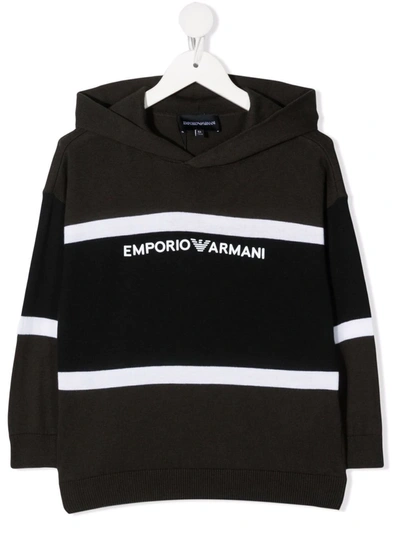 Emporio Armani Kids' Logo-print Knitted Hoodie In Green