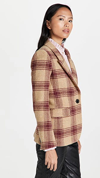 Isabel Marant Étoile Kerstin Wool Windowpane Plaid Jacket In Beige/burgundy