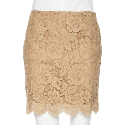 Pre-owned Polo Ralph Lauren Beige Floral Lace Scallop Hem Mini Skirt M