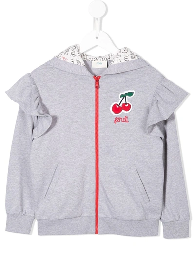 Fendi Kids' Cherry Frill Trim Hoodie In Grey
