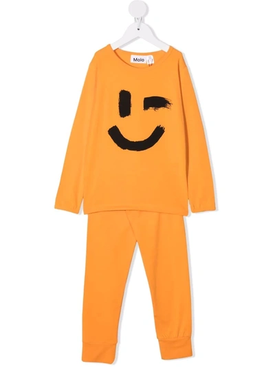 Molo Kids' Graphic-print Cotton Tracksuit In Orange