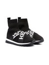 Kenzo Flyknit Logo Strap High-top Sneakers In Black