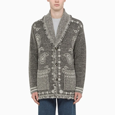 Alanui Land Of Alpacas Jacquard Knit Cardigan In Grey