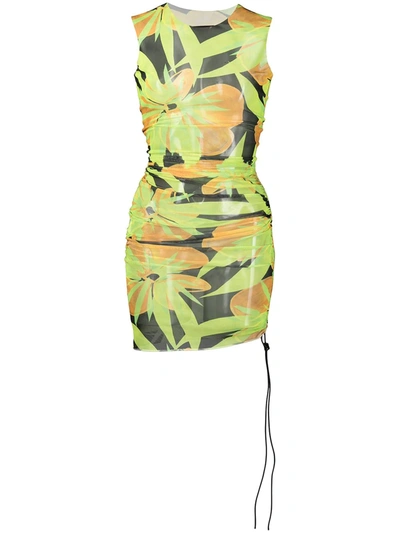 Louisa Ballou Black & Green Heatwave Ruched Dress In Sublime Flo