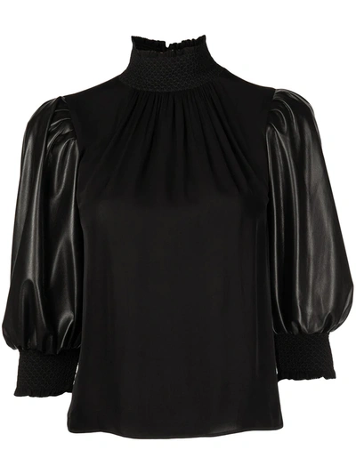 Alice And Olivia Alice + Olivia Carmina Mixed Media Faux Leather Top In Black