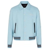Amiri Embroidered-logo Wool Bomber Jacket In Light Blue
