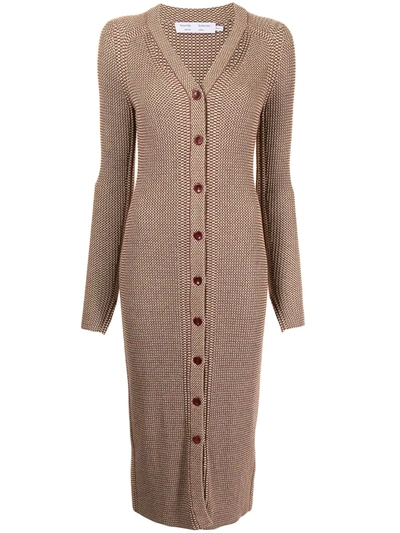 Proenza Schouler White Label Micro Stripe Rib Knit Cardigan Dress In Burgundy/ Pistachio