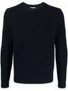 Sandro Round Neck Ribbed Jumper In Blau