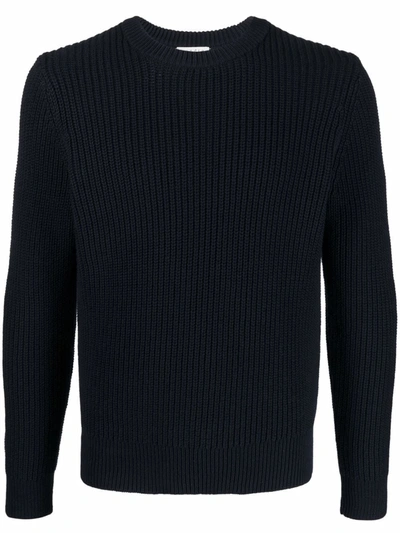Sandro Round Neck Ribbed Jumper In Blau
