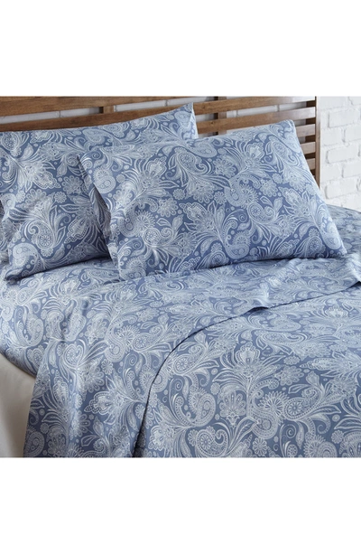 Southshore Fine Linens Perfect Paisley Printed Sheet Set In Blue W/ White Paisley