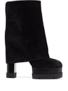Casadei Ribbed-panel Suede Boots In Black