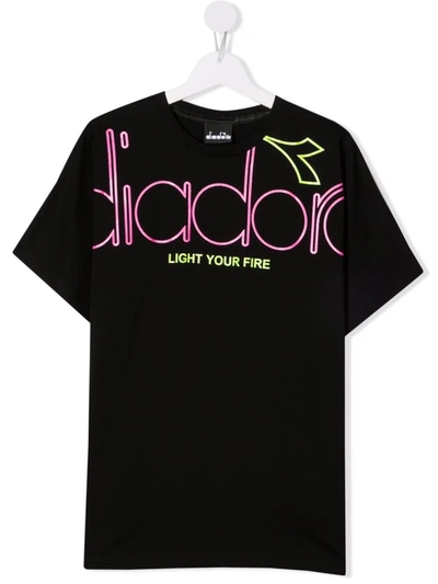 Diadora Junior Teen Neon Logo T-shirt In Black
